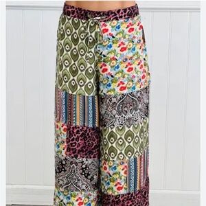 POL Boho patchwork distressed wide leg pants size medium NWOT